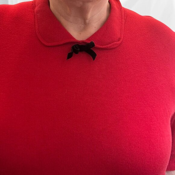 Collectif Red Knit Polo Sweater – Short Sleeve Retro Top, Size 18 - Picture 2 of 9